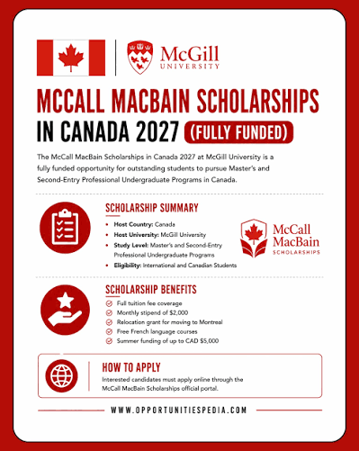 McCall MacBain Scholarship (Canada) 🇨🇦